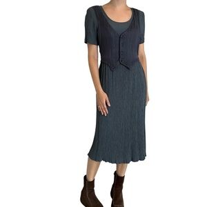 Vintage 1990s Midi Dress Whimsigoth Blue Vest Fairy Modest Tie Size 6 Small